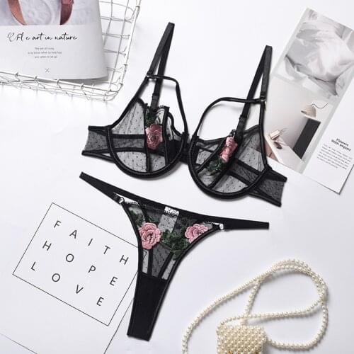 Floral Underwear Set Push up Bra Lingerie Set Lace Transparent Brief Sets Sexy Set Woman 2 Pieces Erotic Lingerie
