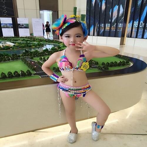 Bikini costume for kids cute colorful fashion show childrens day carnaval stage costume for girl