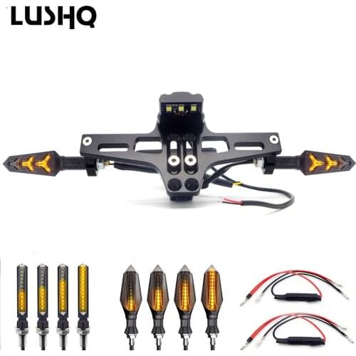 CNC Motorcycle License Plate Bracket holder Adjustable Flow LED for honda pcx 125 kawasaki z800 yamaha xvs 650 suzuki gsx s1000