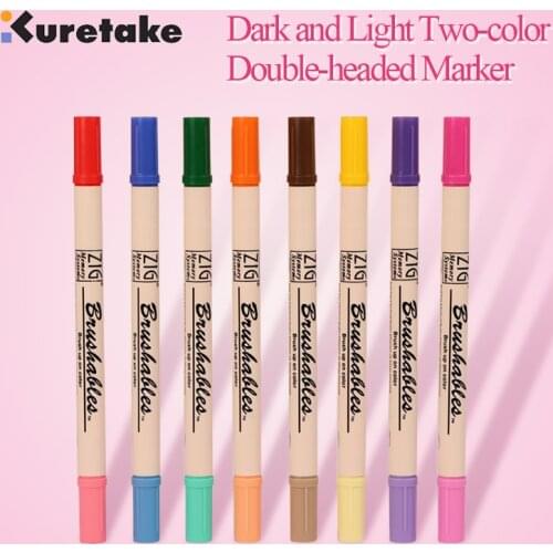 Kuretake 7700 ZIG Deep Shallow Dual Soft Tips Two-color Gradient Watercolor Brush Marker Pen Waterproof Brushables Paint Brush