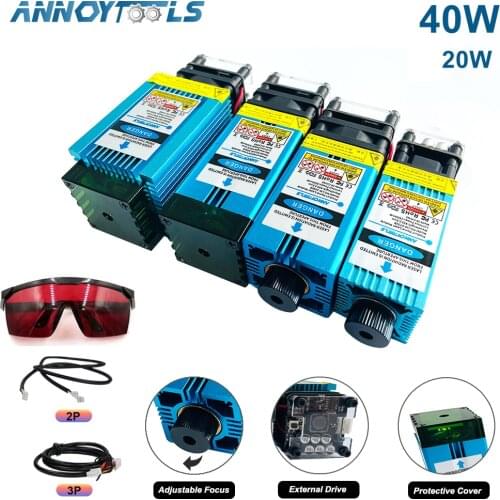 40W Laser Module Kit Laser Head 450nm TTL PWM Engraving Metal Cutting Wood Machine Tool Compressed Spot Technology+Laser Glasses