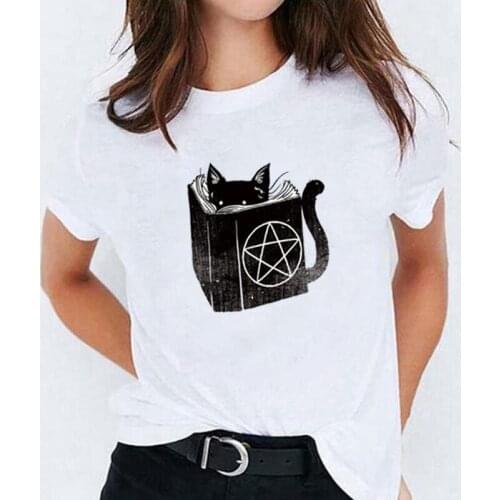 Summer Short Sleeve Tee Shirt Femme Fashion Cat Lovely Animal Cartoon Print T Shirt Women Tops Casual Harajuku Camiseta Mujer