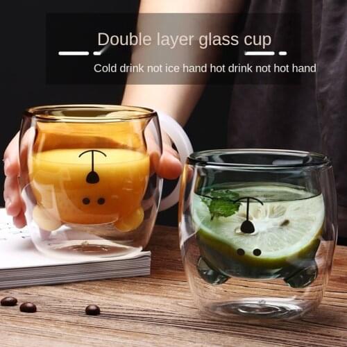 Bear Glass Double Coffee Cup Milk Cup Bear Cute Color Milk Tea Cup Kawaii Mug Drinkware Glass Cafe Tazas Best Gift To Friends
