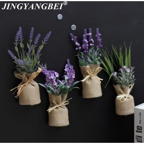 Burlap Fridge Magnets lavender plant Potted Artificial flowers Bonsai set fake Flower vase Souvenir Blackboard Magnetic Sticker