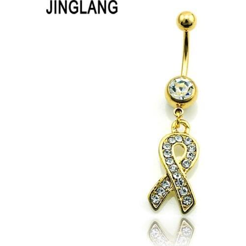 Fashion Dangle Metal Golden Plated White Rhinestone Surgical Steel Tie Belly Button Piecing Rings Jewelry For Women Body Jewelry