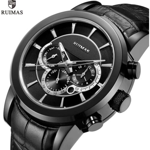 RUIMAS Mens Leather Chronograph Watches Waterproof Quartz Wristwatch Man Luxury Top Brand Sports Watch Relogios Masculino 6767