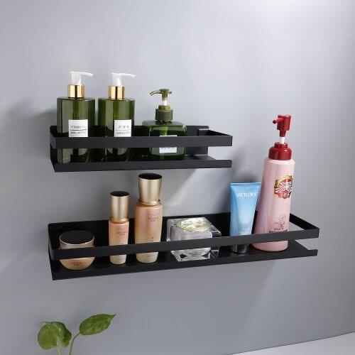 Kitchen Wall Shelf Shower Shampoo Storage Rack Bathroom Hradware Accessories 20-50cm Matte Black Bathroom Corner Shelves