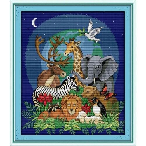 50*43cm Needlework,DMC Sets for Embroidery kits,Cute Animal World pattern cross stitch DIY Painting]
