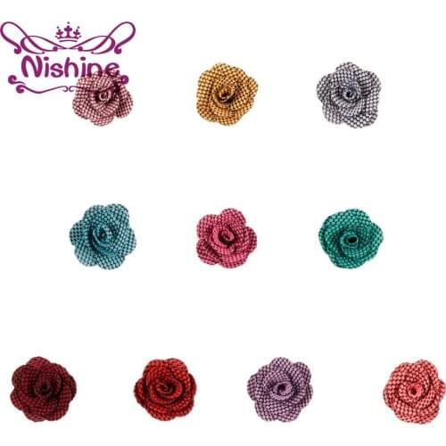 Nishine 30pcs/lot 1.2" Mini Rose Linen Flower Flat Back For DIY Girls Headband Hair Clips Children Hair Accessories
