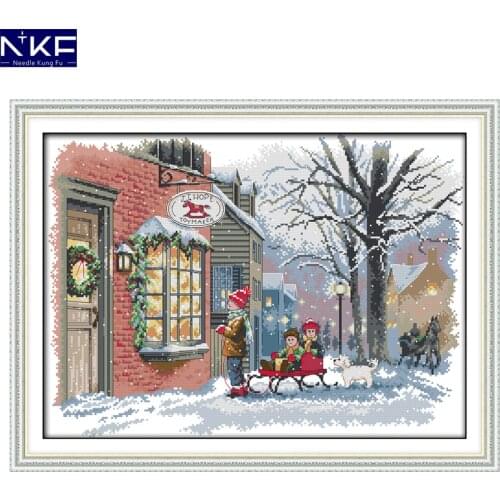 NKF Christmas Wishes Counted Cross Stitch 11CT 14CT DIY Cross Stitch Kits Embroidery For Home Decor Needlework Cross Stitch