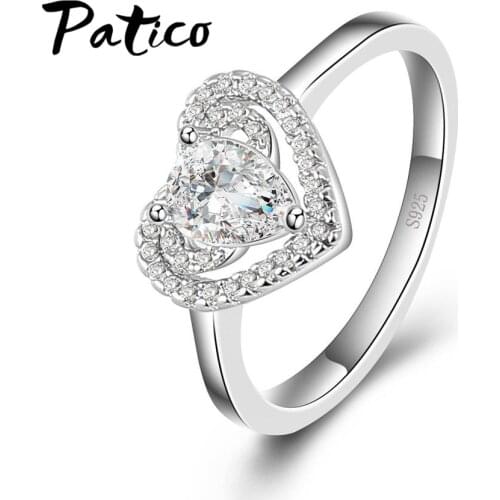 New Classic Heart Design Women Lovely Rings Shinning 925 Sterling Silver Crystal Paved Lovers Promise Rings For Bridal