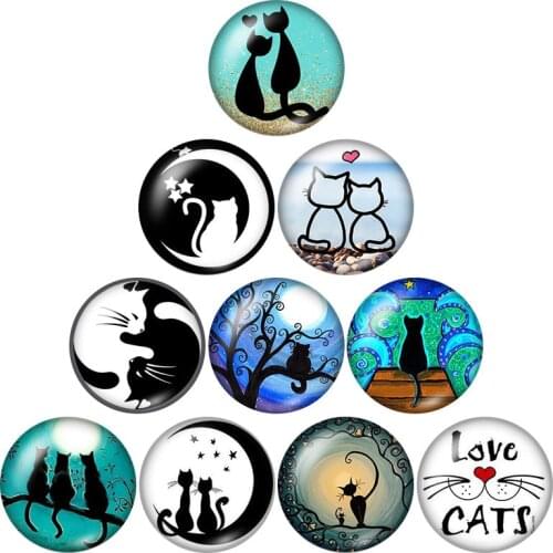 New Lovely Cats 10pcs mixed 12mm/16mm/18mm/25mm Round photo glass cabochon demo flat back Making findings ZB0655