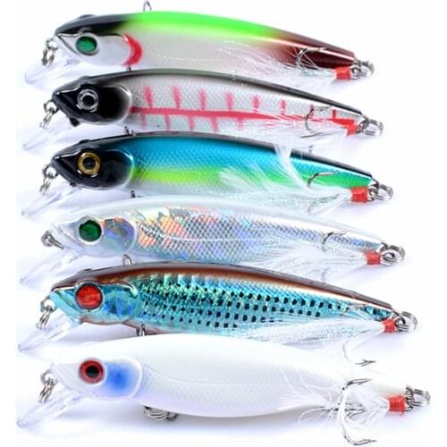 1Pcs Floating Minnow Fishing Lure 8.6cm/9.1g Hard Plastic Artificial Bait with Feather Pesca Jig Wobblers Crankbait Carp Bait