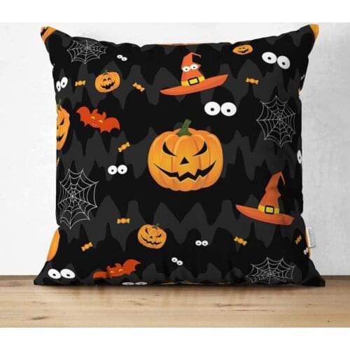 Halloween Pillow Case,Double Sided,Fall Pillow Square Case,Cushion Case,Orange Pumpkin Throw Pillow,Trick or Treat Home Decor