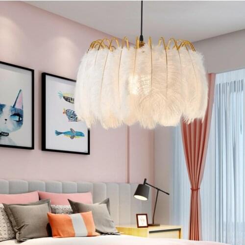 Nordic Feather Pendant Light bedroom hanging lamp modern warm romantic creative childrens room indoor decor lamps Fixture