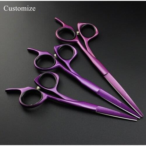 Customize professional japan 5 5.5 6 inch purple hair salon scissors cutting barber makas haircut shears hairdressing scissors