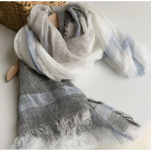 Japanese Simple Gray And White Color Linen Scarf Soft Breathable Linen Shawl Autumn And Winter Warm Scarf 70x200cm
