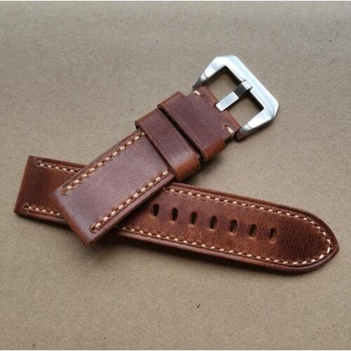 24mm width Genuine leather Without interlayer brown Watch strap 3.5mm thickness High quality watch band