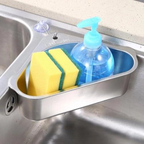 Kitchen Sink Drain Basket Stainless Steel Triangle Sink Strainer Suction Cup Sink Filter Shelf Sponge Rack Kitchen Accessories