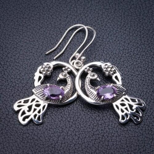StarGems Natural Amethyst Handmade 925 Sterling Silver Earrings 1.75" E1150