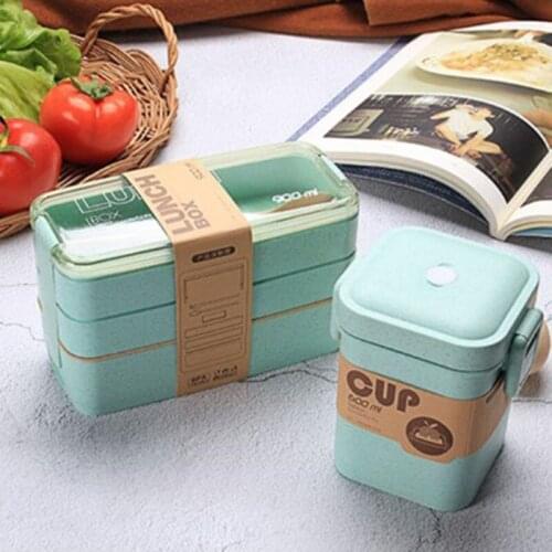 Wheat Straw Healthy Material Lunch Box 3-layer Lunch Box Microwave Tableware Food Storage Container