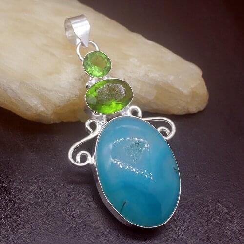 Gemstonefactory Jewelry Big Promotion Single Unique 925 Silver Quartz Green Topaz Peridot Agate Lady Women Necklace Pendant 0134
