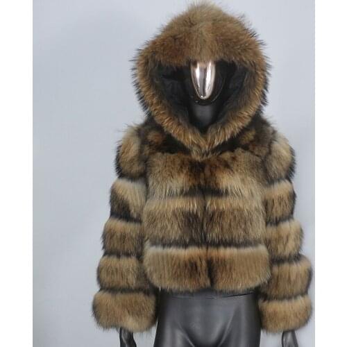 BLUENESSFAIR 2021 Winter Jacket Women Fluffy Real Fur Coat Natural Raccoon Fur Hood Thick Warm Outerwear Streetwear Removable
