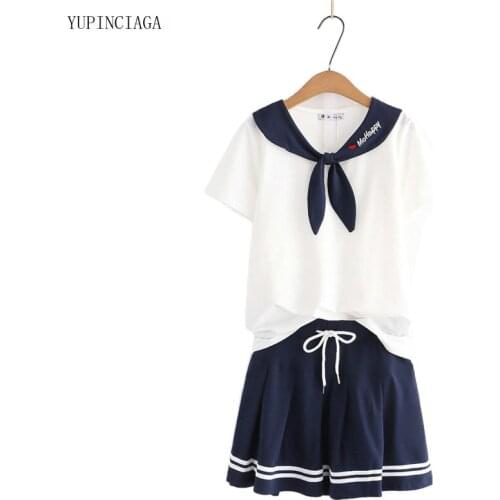 2 Pieces Sets Women Short Sleeve T-shirt Cute Sweet Style Skirt 2021 Summer Girl Two Piece Sets 2115761