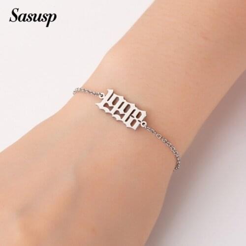 Sasusp Personalize Stainless Steel Year of Birth Bracelets for Women The Shape of 1980 to 2000 Anniversary Bracelet femme