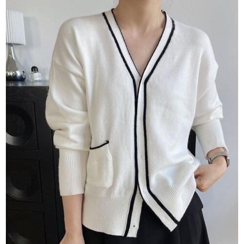 2022 Autumn Women Cardigans Coat V-Neck Hidden Button Kintted Sweater Women Vintage Casual Elegant Cardigans Femme Thin Sweaters
