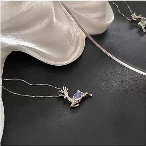 Moon Stone Elk Deer 925 Sterling Silver Animal Clavicle Chain Necklace For Women Ladies Korean Dainty Jewelry