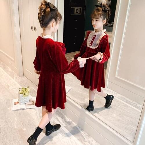 Winter Korea Velvet Fashion Dresses Lace Flower Girl Dresses Online Layers Baby Girl Princess Dress Kids Clothes Present Dress
