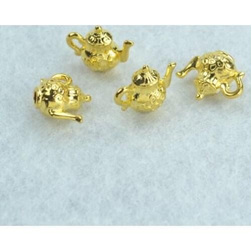 10pcs Gold color kettle Charms Necklace Pendant Bracelet Jewelry Making Handmade Crafts diy Supplies 13*15*8mm J164