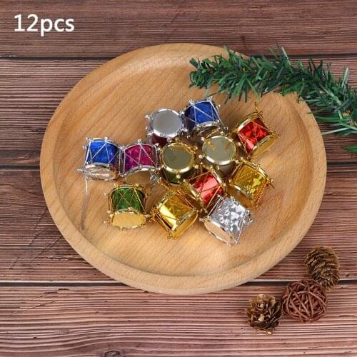 12pcs Colorful Mini Small Drum Christmas Ornament Christmas Tree Decoration