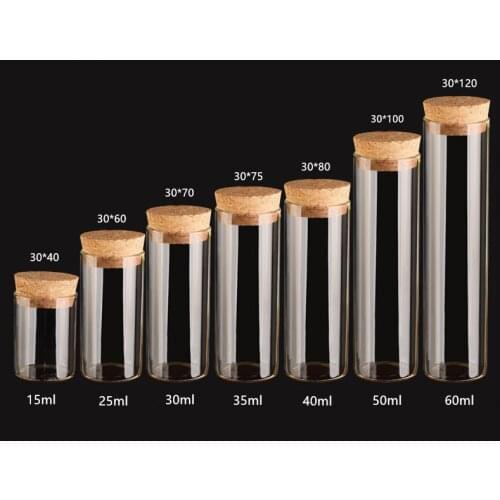 15ml/25ml/30ml/35ml/40ml/50ml/60ml Small Test Tube with Cork Stopper Bottles Jars Vials DIY Craft 24pcs/Lot