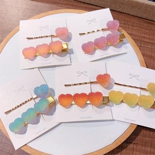 2 pcs/set Fashion Women Girls Soft Candy Pure Color Peach Heart Clip Duckbill Clip Set Small Fresh Hair Accessories