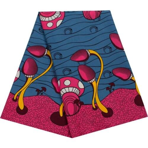 2019 New Arrival Pink Mushroom Pattern Print Pure Cotton African High Quality Ankara Veritable Real Wax Fabric 6 Yards\Lot