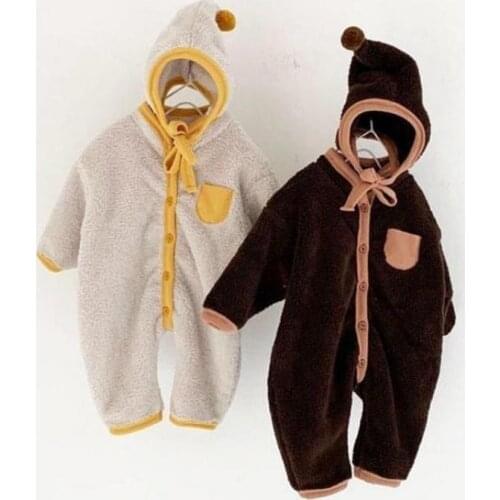 2020 Baby Winter Warm Romper Toddler Boys And Girls One Pieces Jumpsuit Clothes With Hat Double Face Plush Warm Onesies Outfits