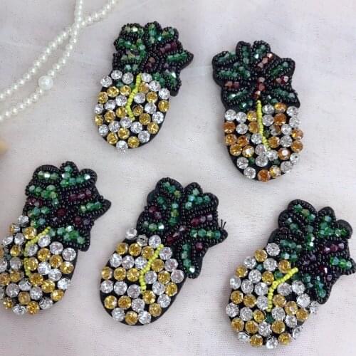 3 Pieces Pineapple Fruit Patches Handmade Rhineston Beaded Patches Yellow Sequined Pearl Patch Sew On Cloth Bag Hat Accessories