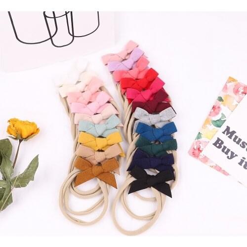 40pc/lot 2.6inch Felt Hair Bow Headband For Girls 2021 Newborn Baby Soft Fabric Bow Nylon Headbands Kids Turban Headwear