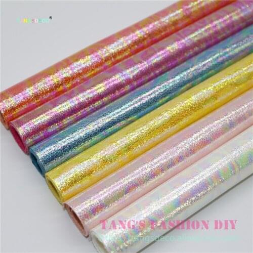 6PCS-- 21x29cm DIY Hair Bow Material Candy LASER Color SOFT PU Synthetic Leather Set