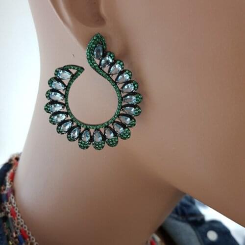 925 Sterling Silver Earrings Green Stone Statement Long Big Boho Cute Dangle Stud Earrings серьги с камнями 925
