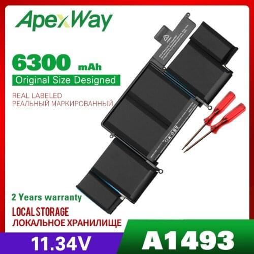 Apexway A1493 Laptop Battery for Apple Macbook Pro 13" Retina A1502 Late 2013 Mid 2014 years 11.34V 6300 mAh