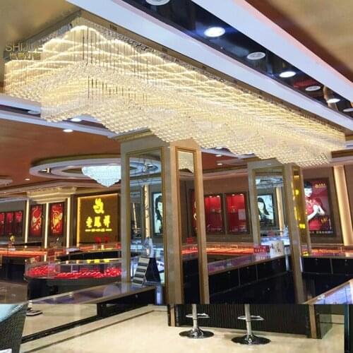 Large hotel project crystal lamp rectangular wave jewelry store lobby hall bar ceiling lamp led lighting fixture led lamp home