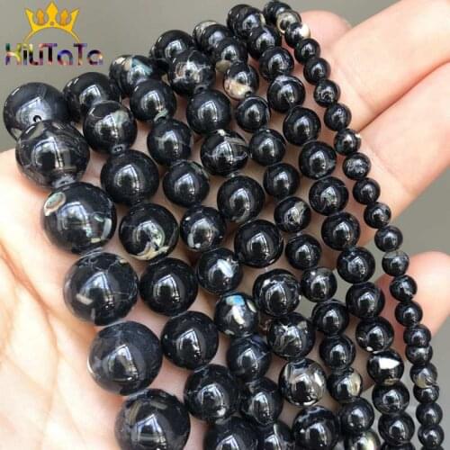 Black Shell Turquoises Stone Beads Round Loose Spacer Beads For Jewelry Making DIY Bracelets Necklace Charms 15'' 4/6/8/10/12mm