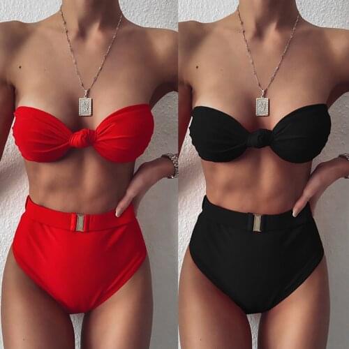 #H30 High Waist Swimwear Women Swimsuit 2020 Bikini Bandage Bikinis Set Padded Bathing Suit New Biquini Maillot de bain