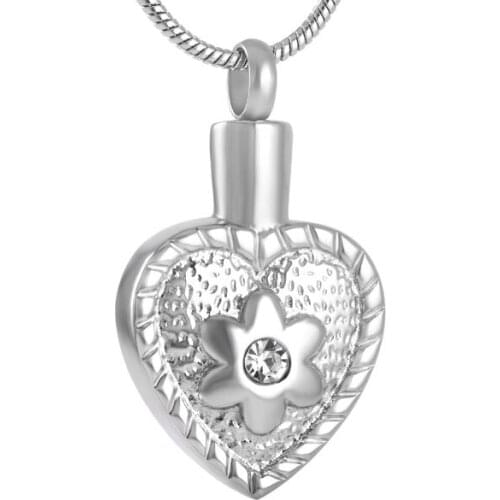 IJD9136 Womens stainless steel Heart inaly Flower with Crystal keepsake ashes pendant memorial urn holder cremation jewelry