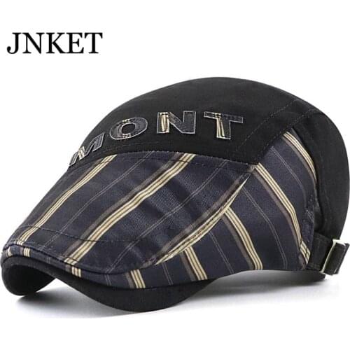 JNKET New Men Women Flat Cap Stitching Stripes Duckbill Cap Adjustable Newsboy Hats Fashion Casual Beret Hat Driving Cap
