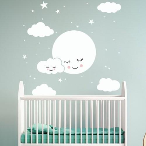 Creative Smiling Face Star White Cloud Wall Stickers for Kids Rooms Bedroom Decoration Decal Home Decor Vinyl Mural