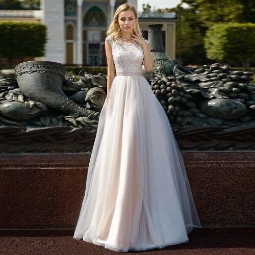 Sleeveless O Neckline Wedding Dresses Lace Appliques Bridal Gowns Back Button robe de mariee Princesse for Bridal Floor Length